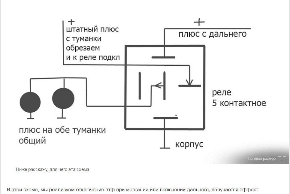 Схема подключения реле туманок