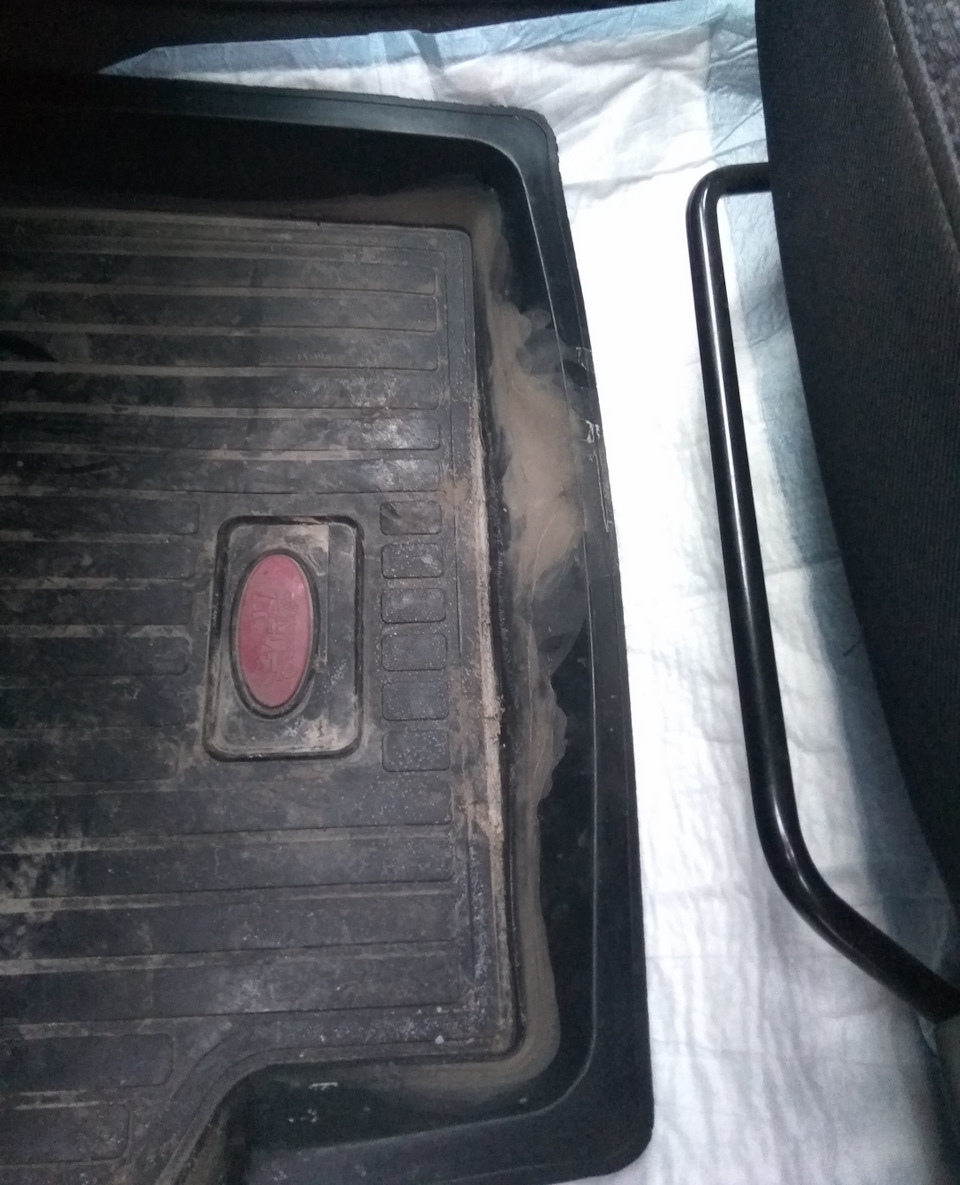 Ну а пока я езжу с детской впитывающей салфеткой под задней частью коврика. Она отлично впитывает воду и держит ее в себе, потому что низ у нее клеенчатый. — Hyundai Elantra (3G)