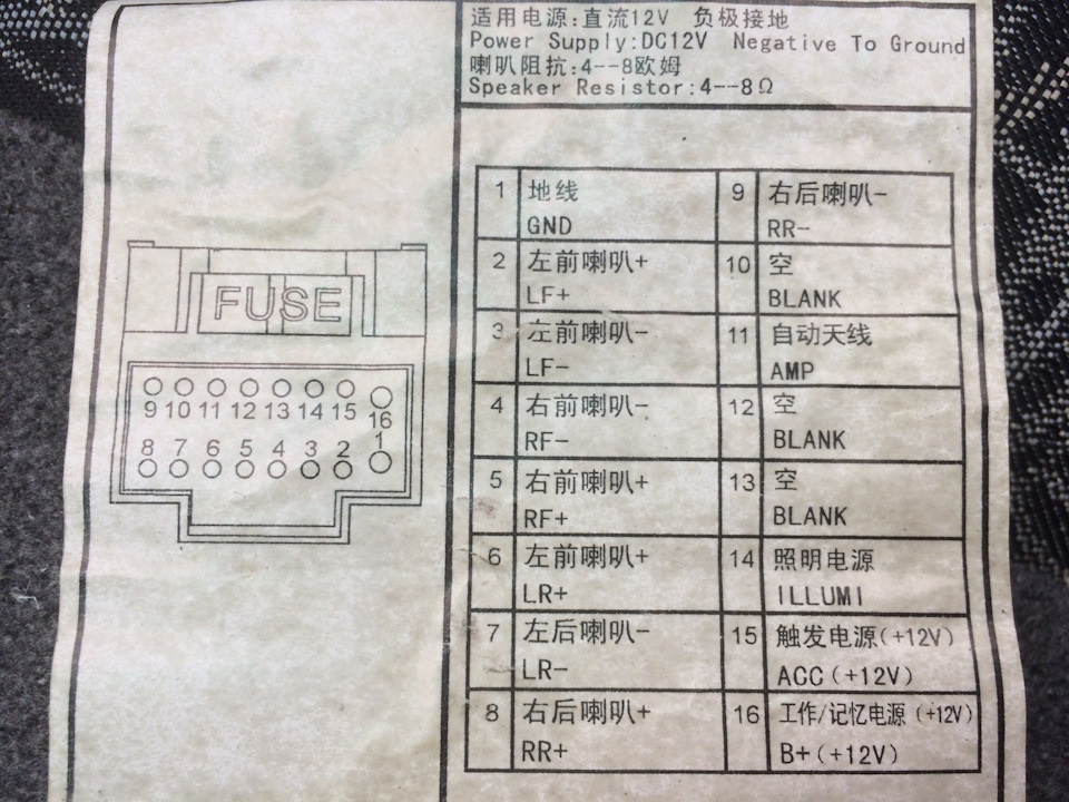 распиновка штатной магнитолы чери фора