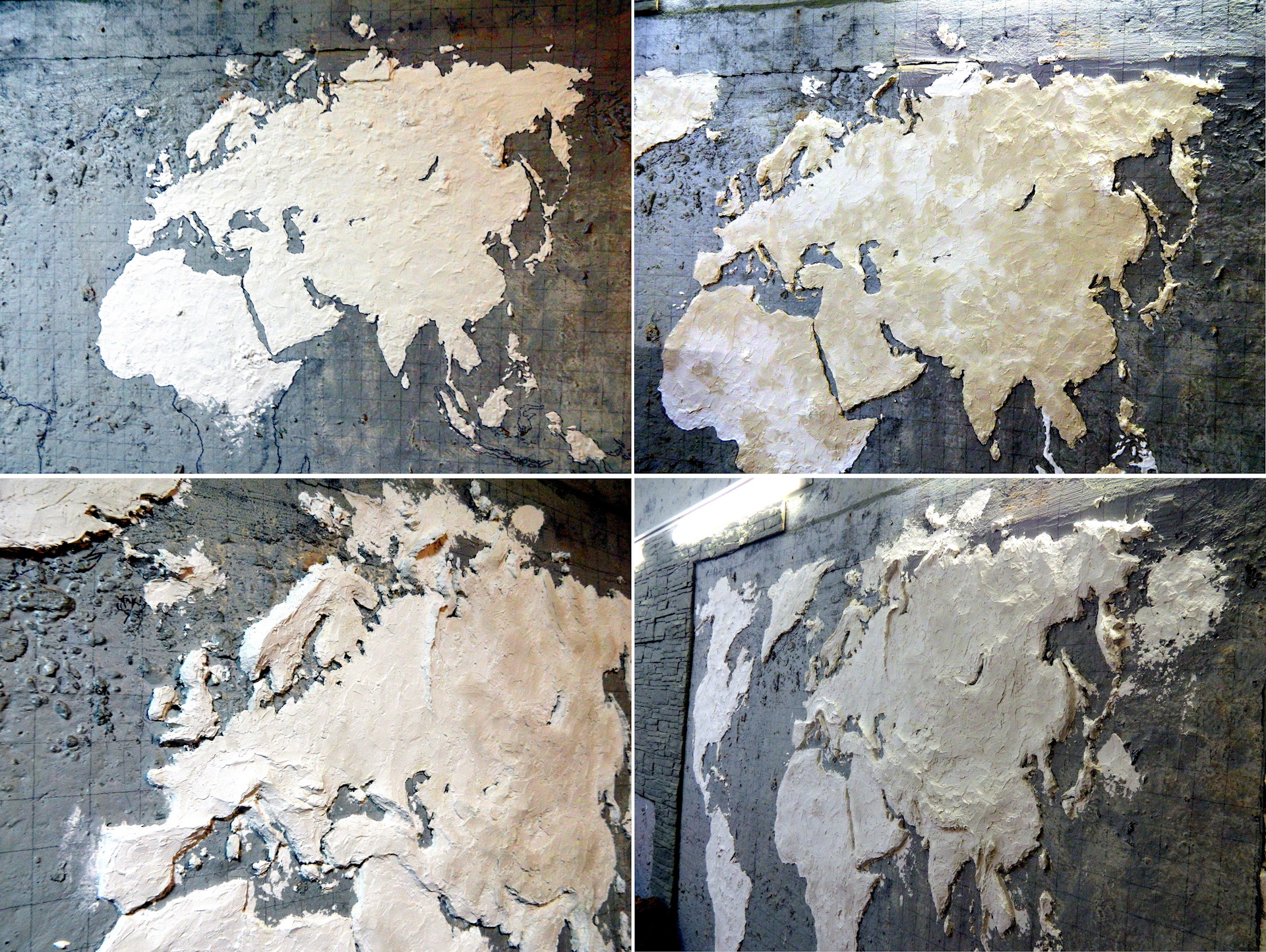 Карта мира из штукатурки на стене