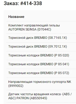 8999002 Ремкомплект направляющих для передних суппортов / AUDI, BMW ...
