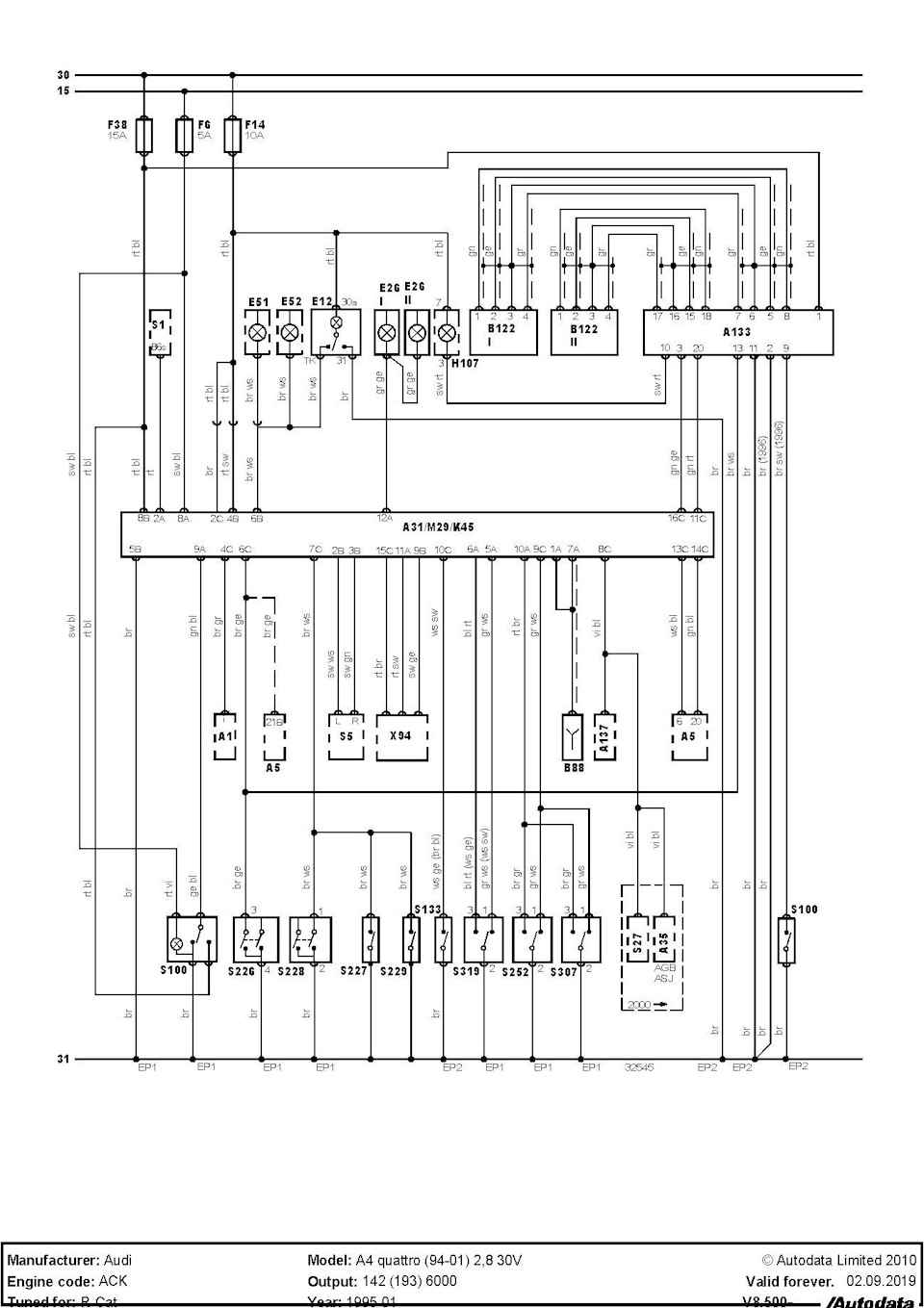 ЭСП Audi A6 4A/C4 1997, Audi A4 8D/B5 1997-2000 — Audi 100 Avant, 2.8 л.,  1993 года на DRIVE2