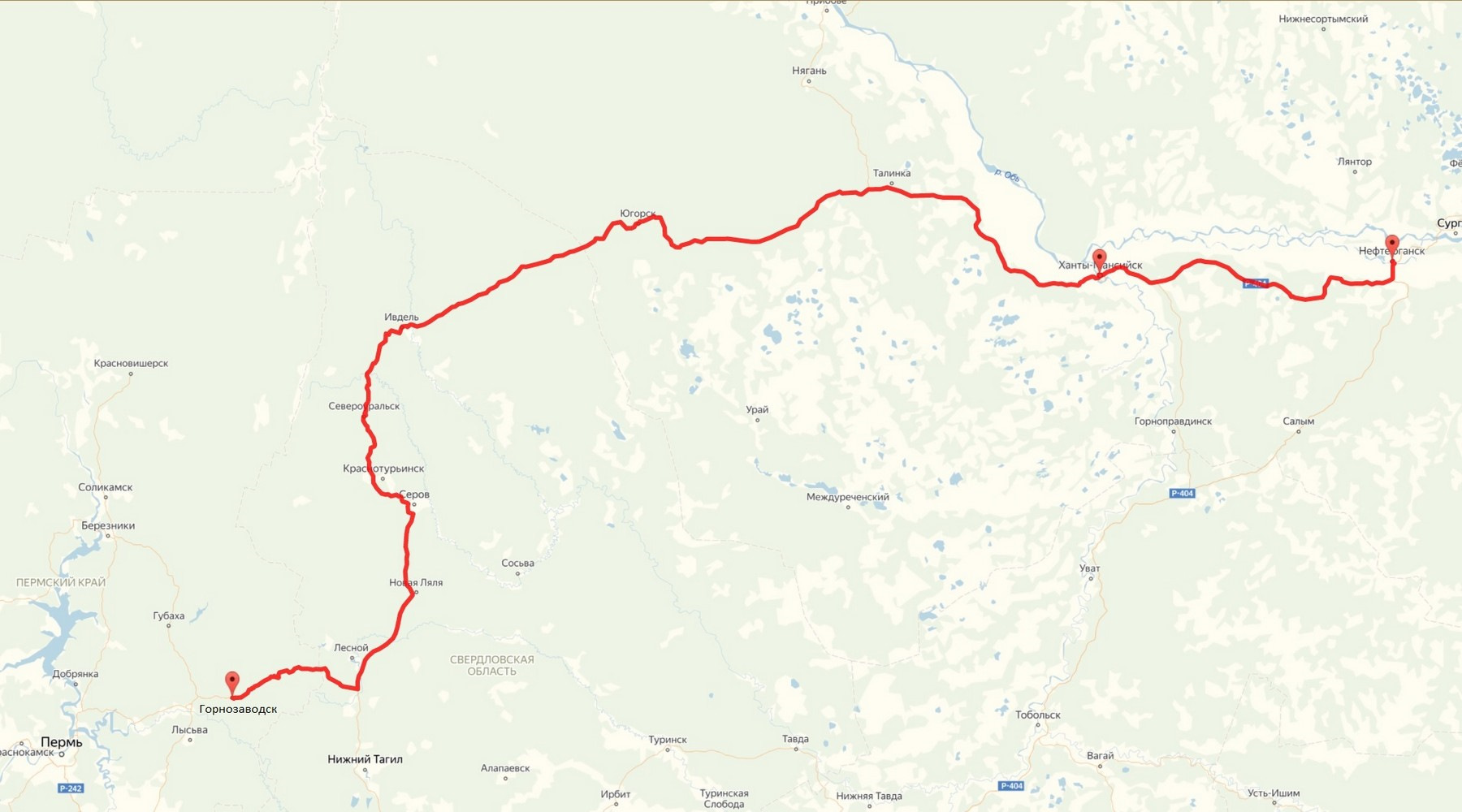 Пермь нефтеюганск карта