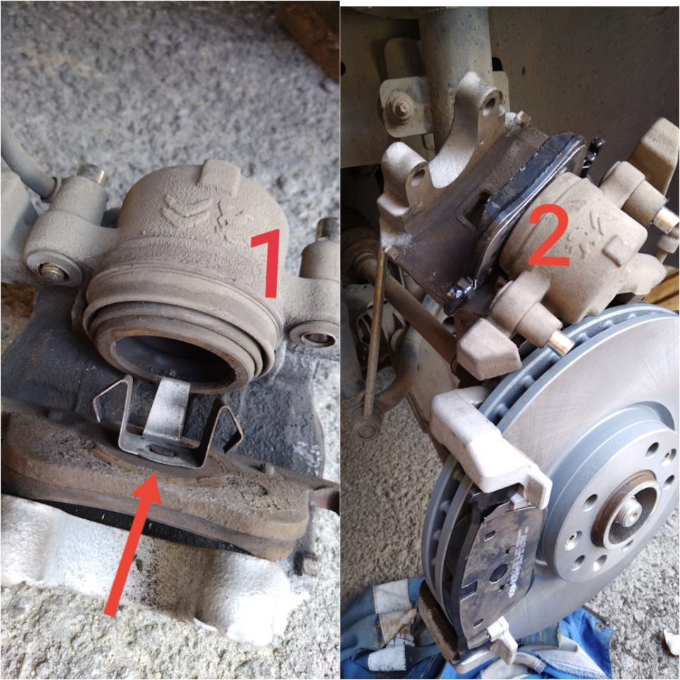 за счет наличия скобы на одной из колодок, требуется небольшое усилие, что бы вытащить её из поршня. Вытаскиваем, проверяем пыльник и поршень, если всё ОК, ставим новую колодку. — Opel Grandland X