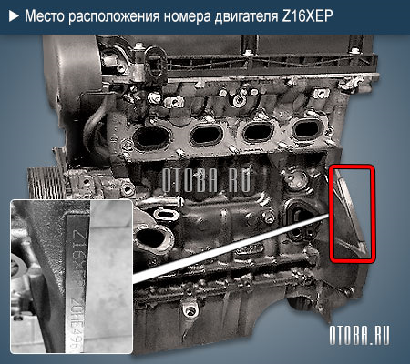 Номер двигателя опель астра 1.6 где находится