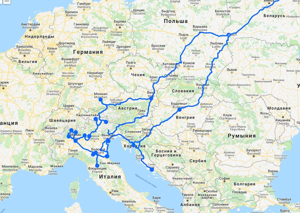 Составить маршрут по европе