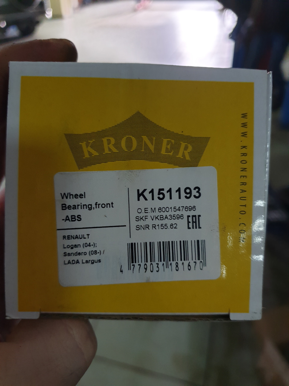 K151193 Подшипник ступицы передний Renault Logan KRONER | Запчасти на ...