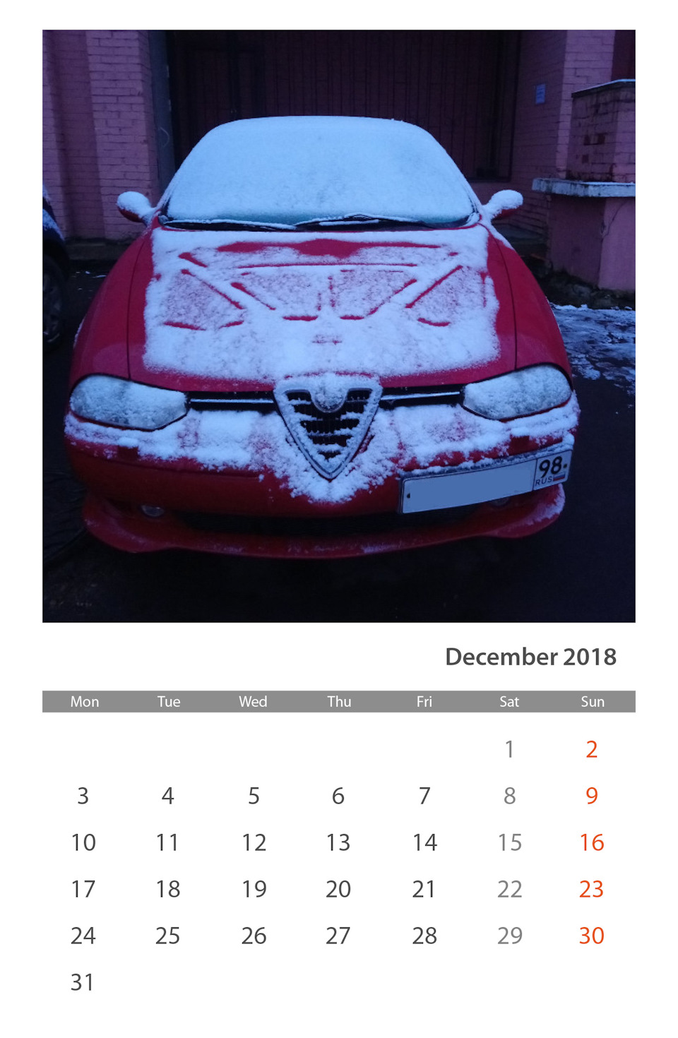 Календарь 2019 — Alfa Romeo 156, 2 л, 2003 года | фотография | DRIVE2