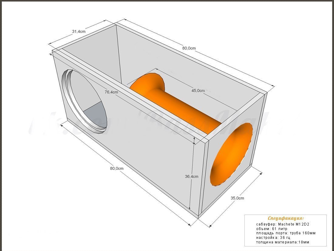 Короб под 15 сабвуфер на трубе чертеж