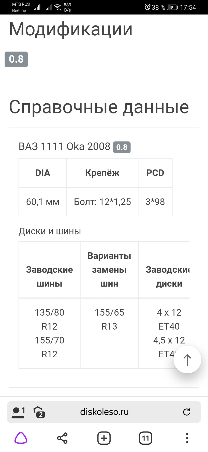 Опрос. Кто какую резину ставил на оку — Lada 11113 Ока, 0,7 л, 2001 года |  шины | DRIVE2