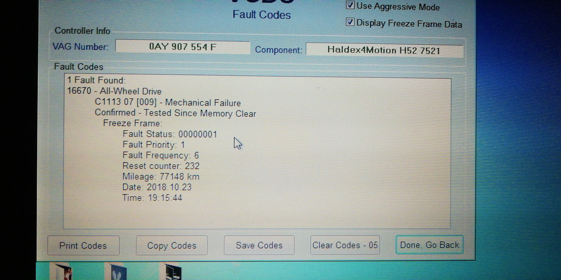 Vag fault code. Clear code.