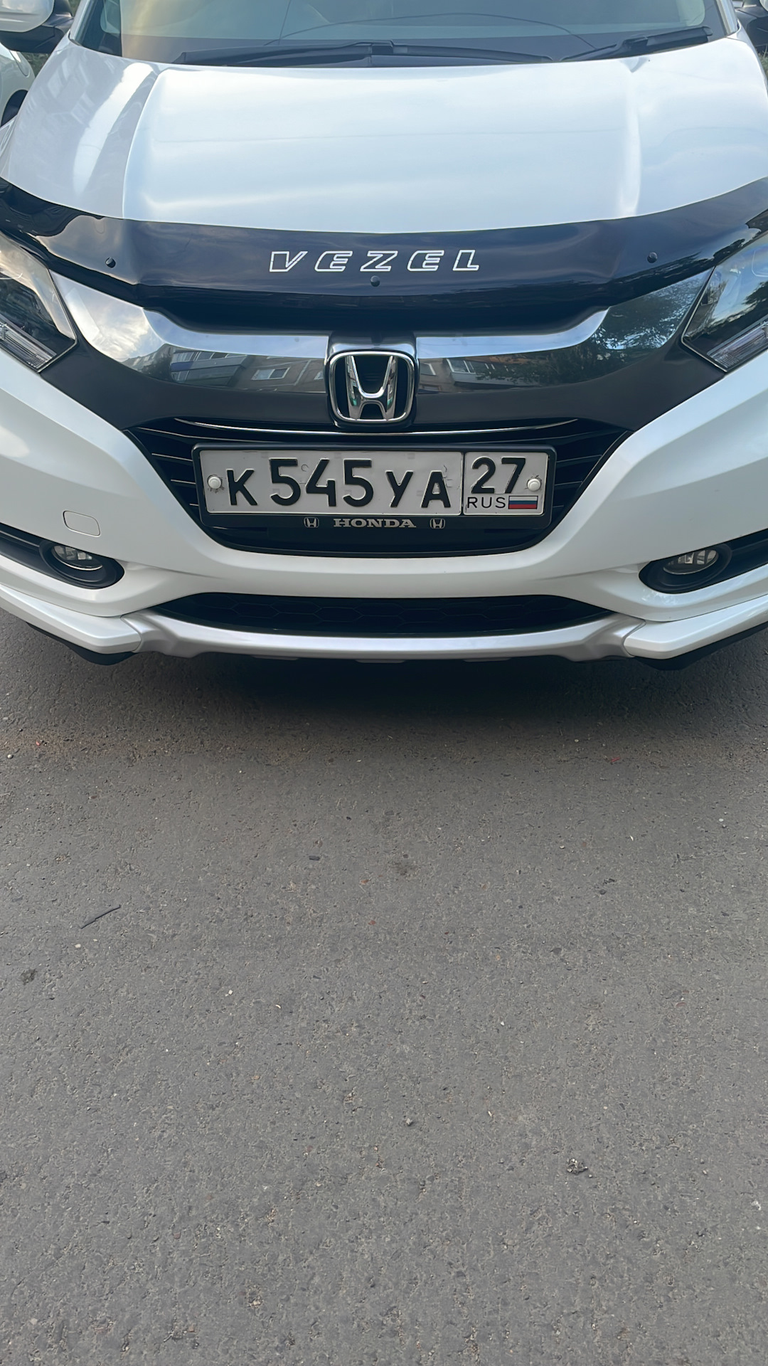 Накладки на бампера и дефлектор капота. — Honda Vezel (1G), 1,5 л, 2014 ...