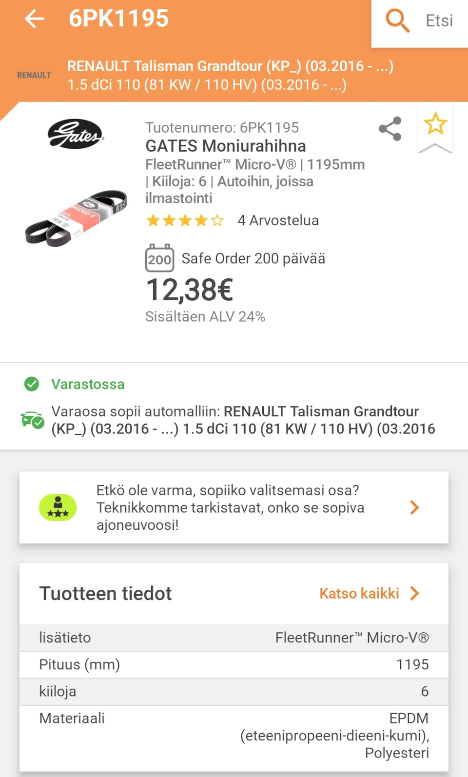 Запчасти на фото: 6PK1195. Фото в бортжурнале Renault Talisman