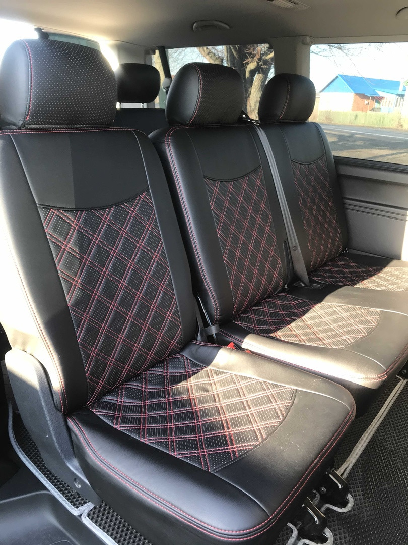 Установка чехлов из Экокожи с ромбиком ! — Volkswagen Caravelle (T6), 2 ...
