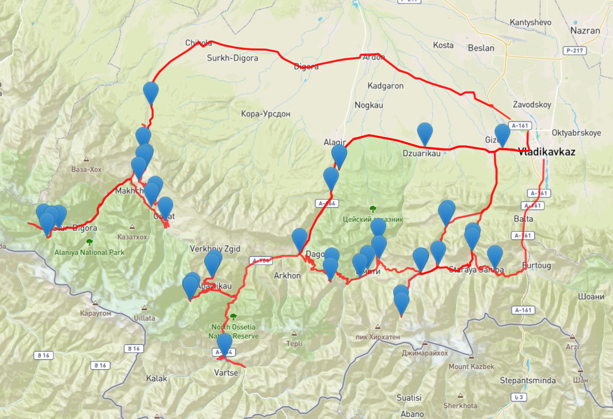 Карта владикавказа с достопримечательностями