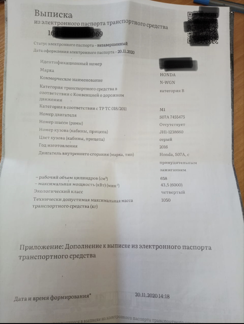 Постановка на учёт ЭПТС вопросы по ЭРА без нас! — Honda N-WGN (1G), 0,7 ...