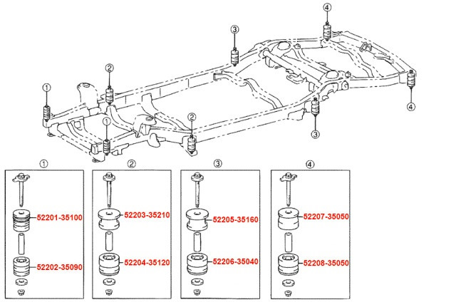Схема крепления подушек. Комплект подушек кузова Toyota Land Cruiser Prado 120. Подушки рамы Прадо 120. Кронштейн рамы Прадо 120. Подушки кузова Прадо 120 комплект со втулками.
