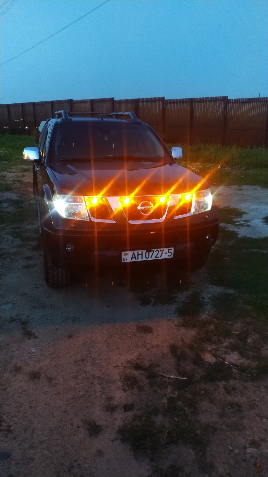 Габаритные огни в решетку радиатора — Nissan Navara (2G), 2,5 л, 2009 ...
