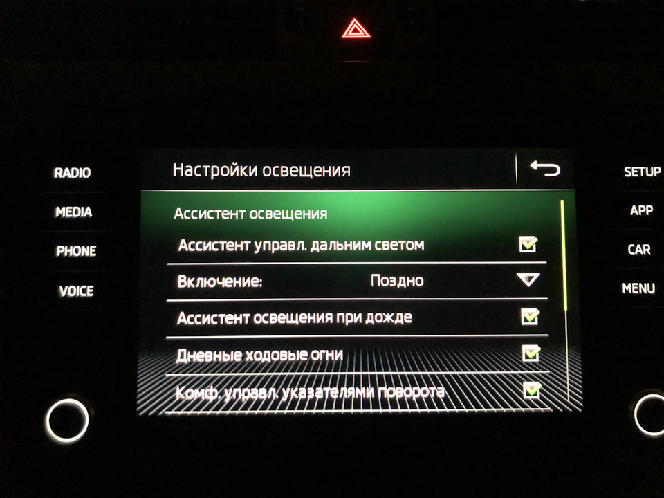 Ассистент освещения при дожде шкода