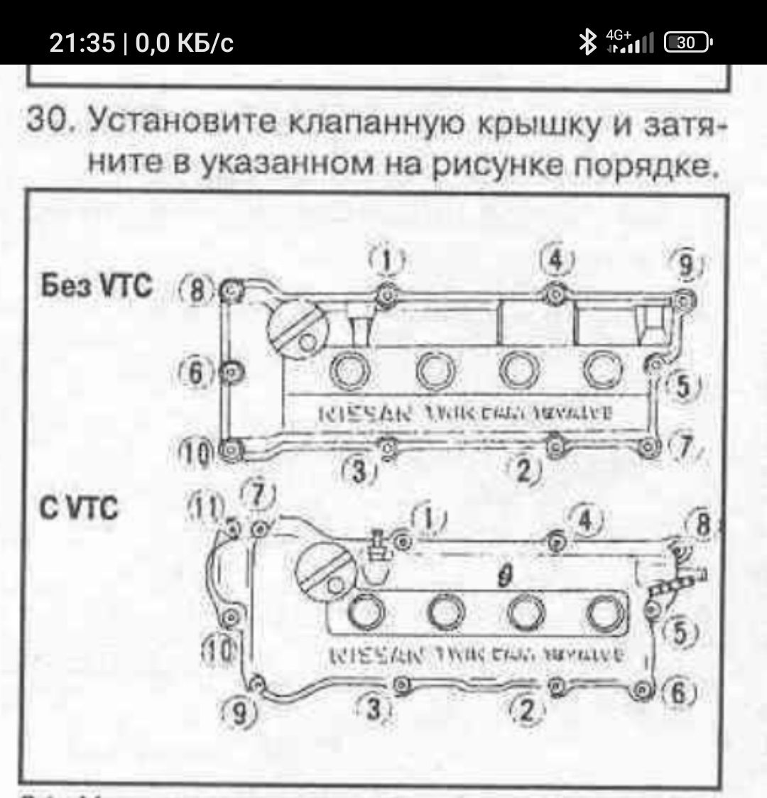 Момент затяжки клапанной крышки