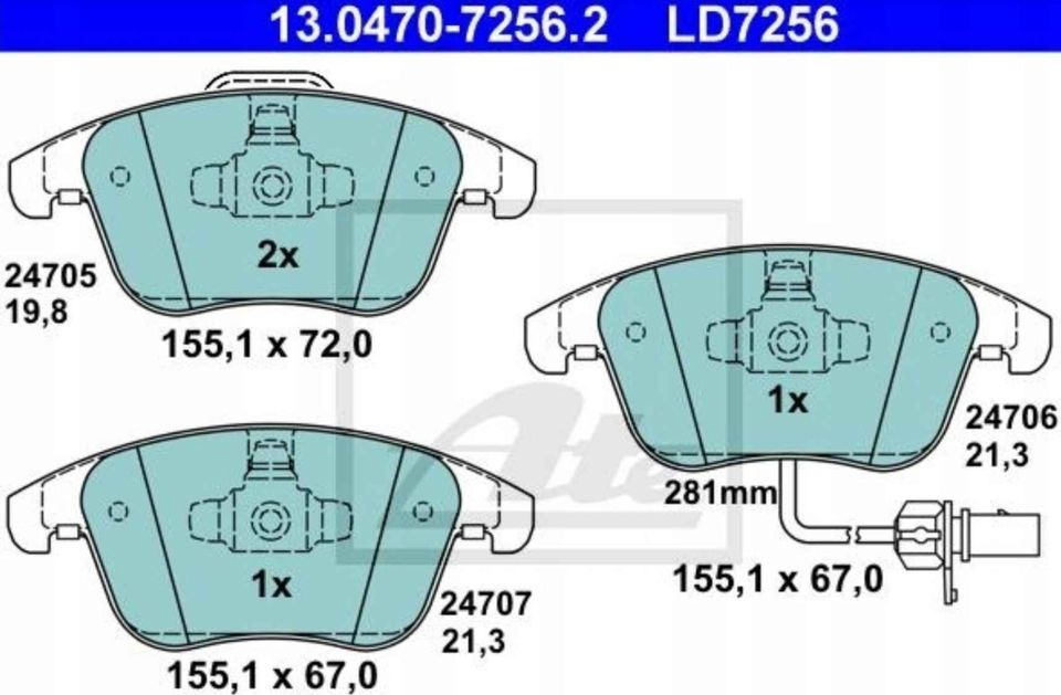 Колодки ATE Ceramic 13.0470-7256.2 Новые на Audi A4 (B8), Audi A4 Avant ...