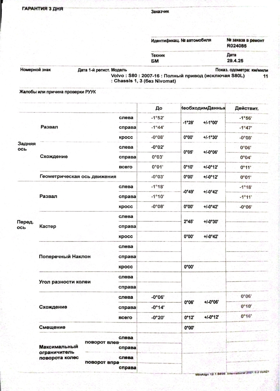 Карта ДО и ПОСЛЕ — Volvo S80 (2G)