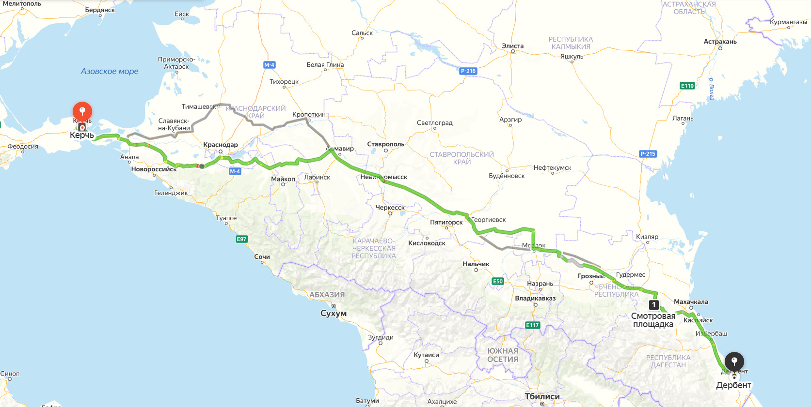 Сколько километров до сухуми. Карта маршрут от Краснодара в Дагестан.
