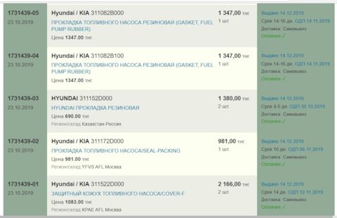 311082B000 Уплотнительное кольцо топливного насоса KIA HYUNDAI ...
