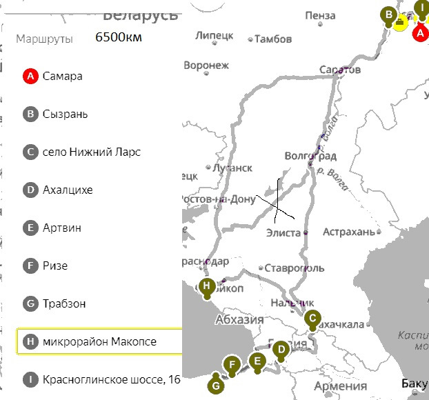 Маршрут волгоград пенза. Карта Воронеж Пенза маршрут. Расстояние на карте 6500 км. 6500 Км от Москвы. Нижний Ларс на карте.