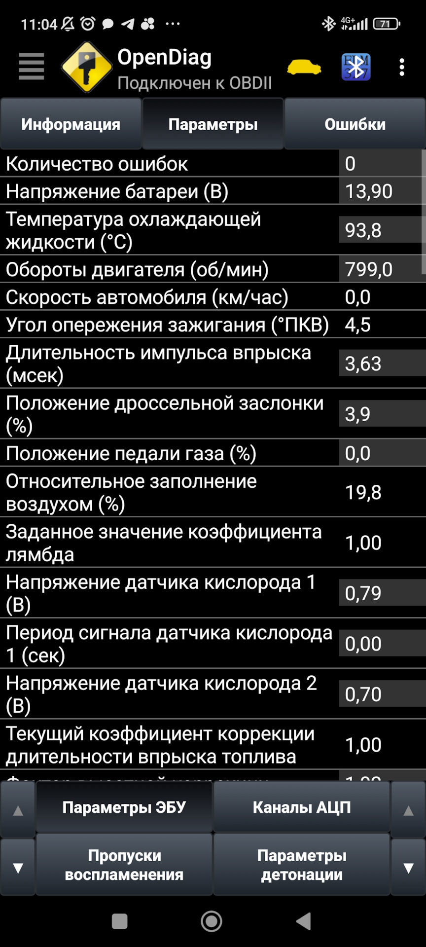 "Эталонные" показания эбу M74.9 opendiag elm327 — прогретый 182 ...