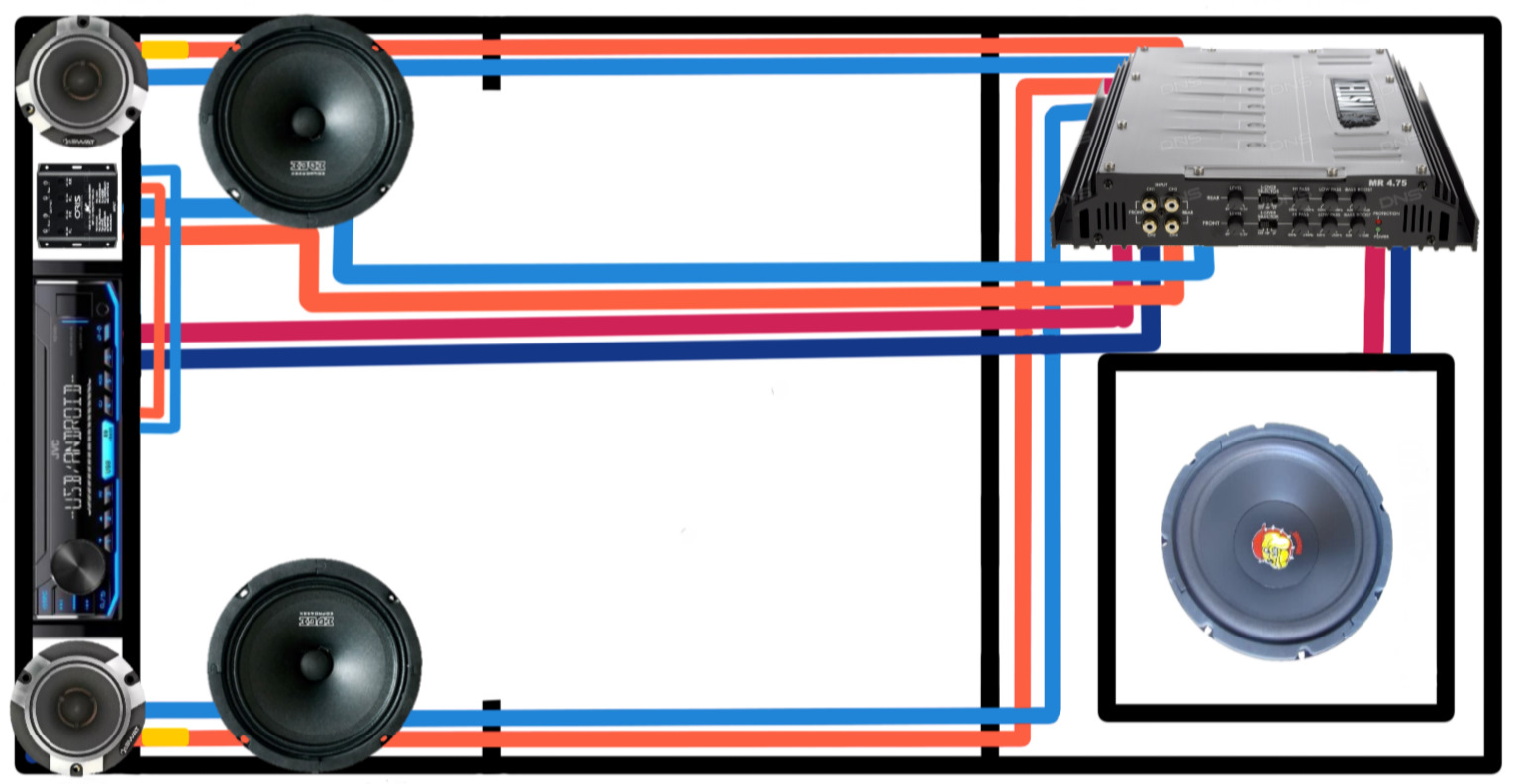 Схема подключения 2 усилителей в авто на сабвуфер и фронт