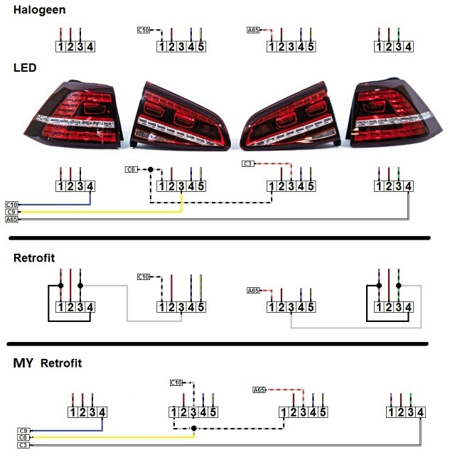Схема задних фонарей гольф 3