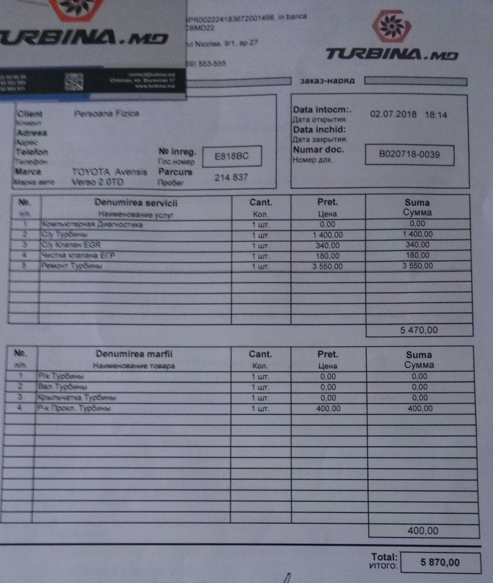 Ремонт ТУРБО — Toyota Avensis Verso, 2 л, 2004 года | визит на сервис |  DRIVE2