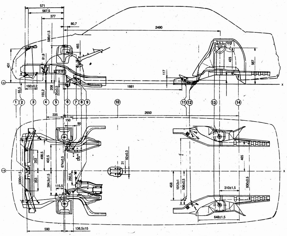 Схема лонжеронов ваз 2110