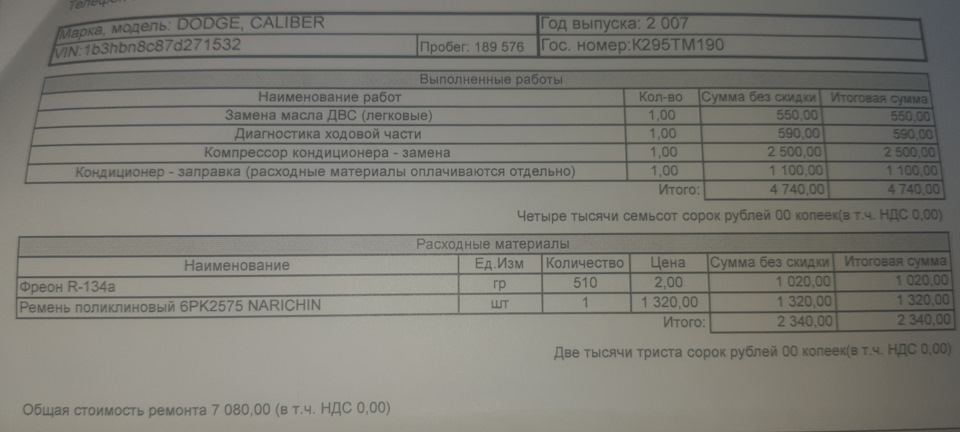 Замена компрессора кондиционера+замена масла — Dodge Caliber, 1,8 л ...