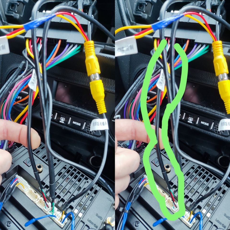 Слева оригинал фото. Справа обвел зелёным что именно и куда воткнул. — KIA Rio (3G)