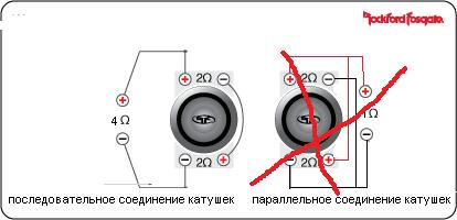 Схема подключения двухкатушечного сабвуфера