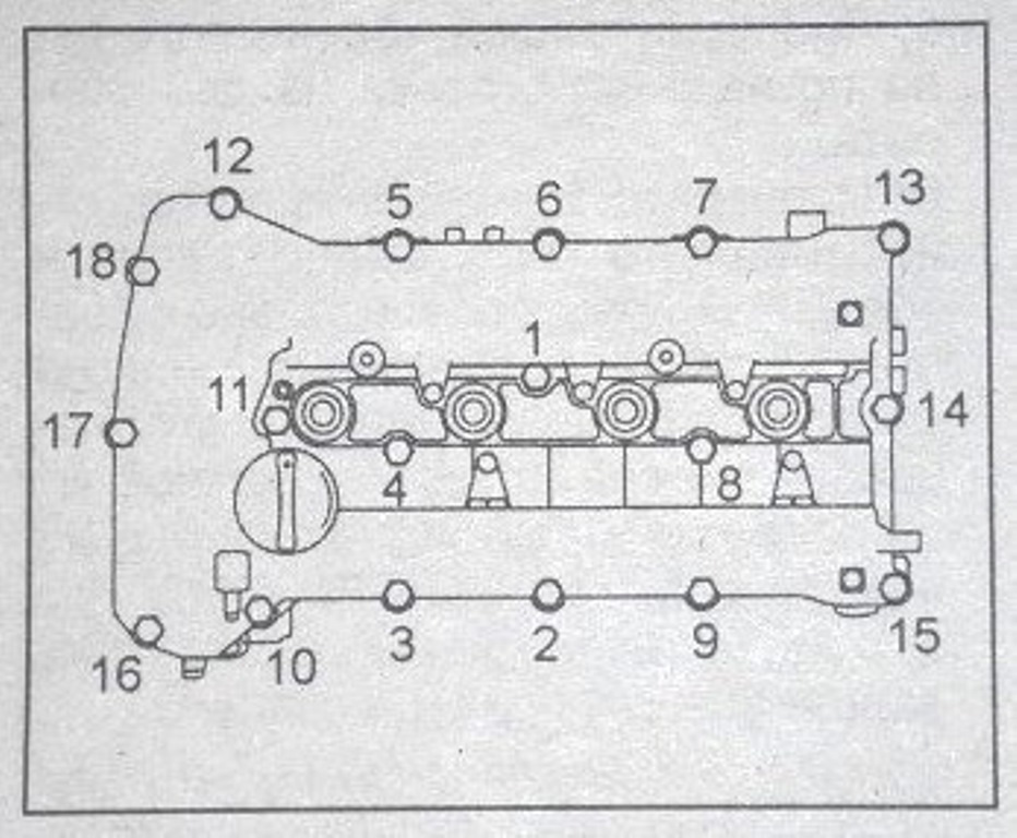 Порядок затяжки болтов клапанной крышки киа Ревизия зазоров клапанов и ГРМ на 142т.км - KIA Sportage (3G), 2 л, 2011 года св