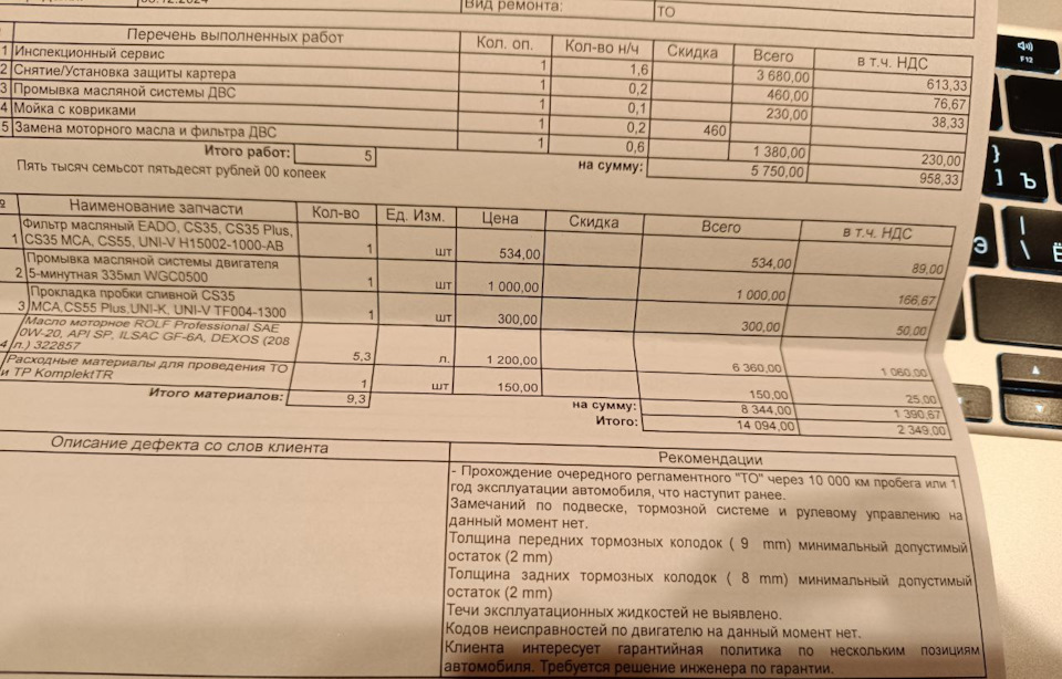 8 — ТО-0 — Changan Uni-T, 1,5 л, 2024 года | плановое ТО | DRIVE2