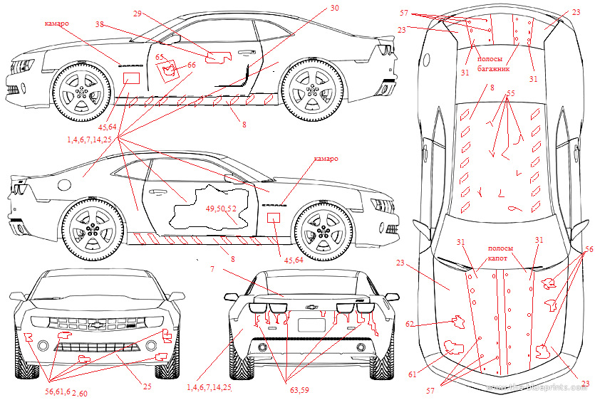 Чертеж chevrolet camaro