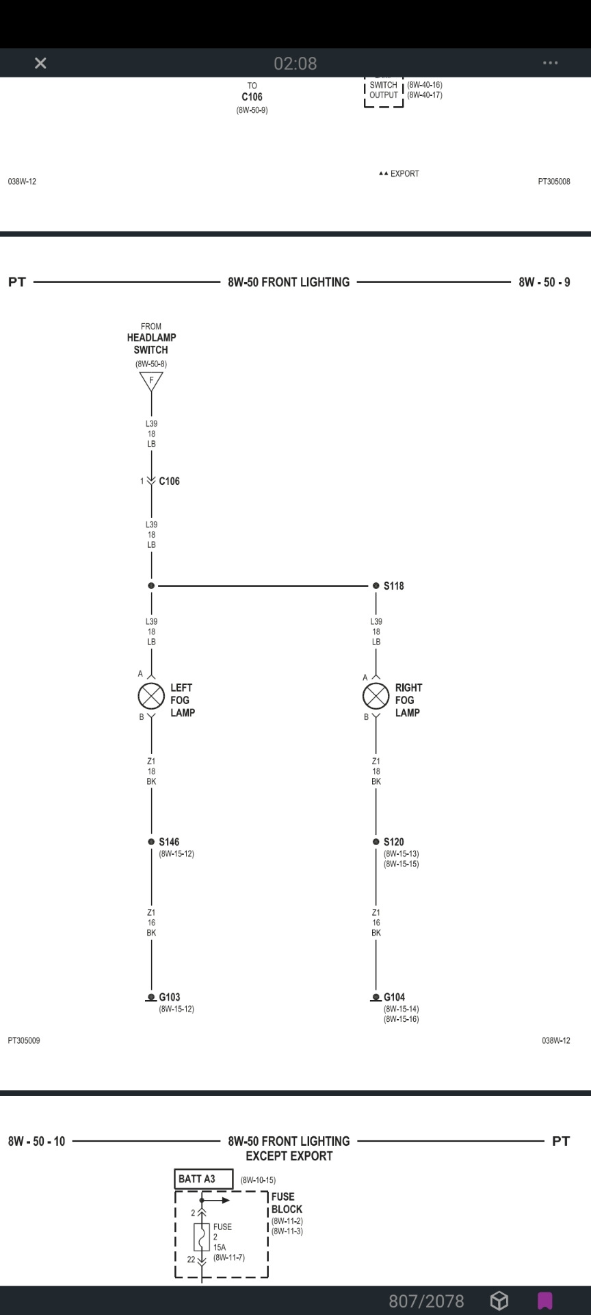 Схема питания ПТФ 2 — Chrysler PT Cruiser. Запчасти на фото: BW1015