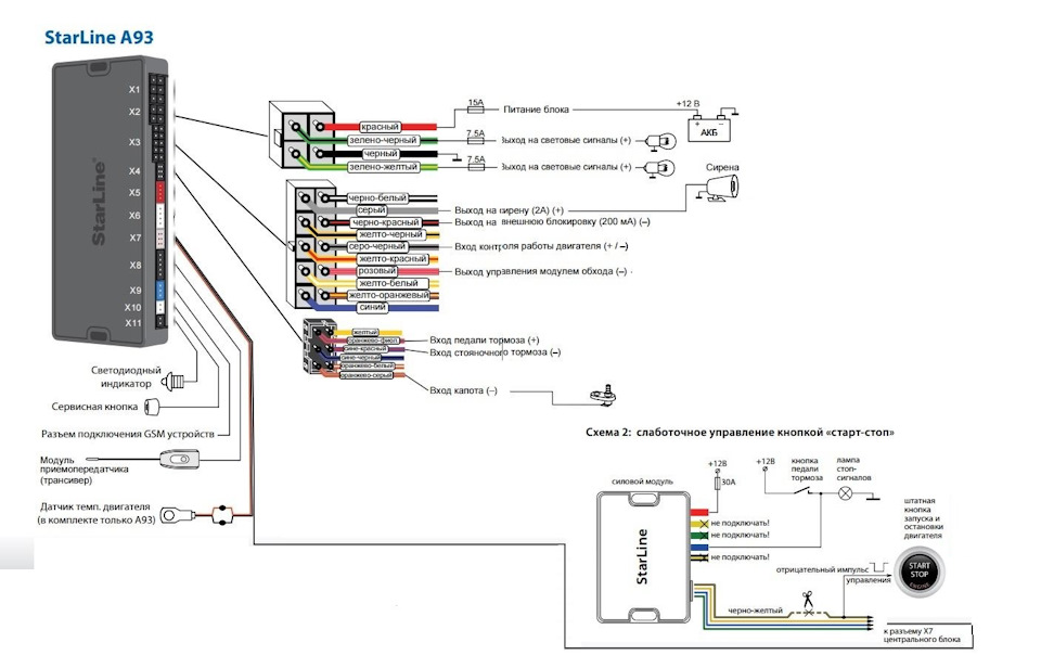 Схема подключения старлайн а93 v2 с автозапуском