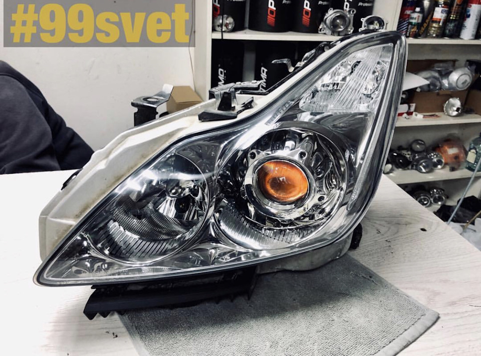 Infiniti G37 установка светодиодных линз + восстановление стекл фар и ...