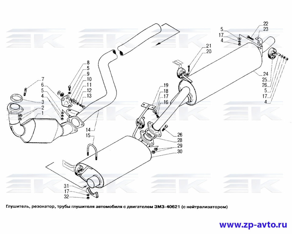 Выпускная система газ 31105 змз 406 схема