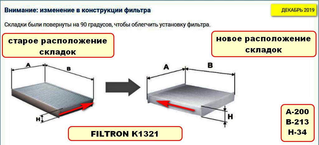 Размер салонного фильтра