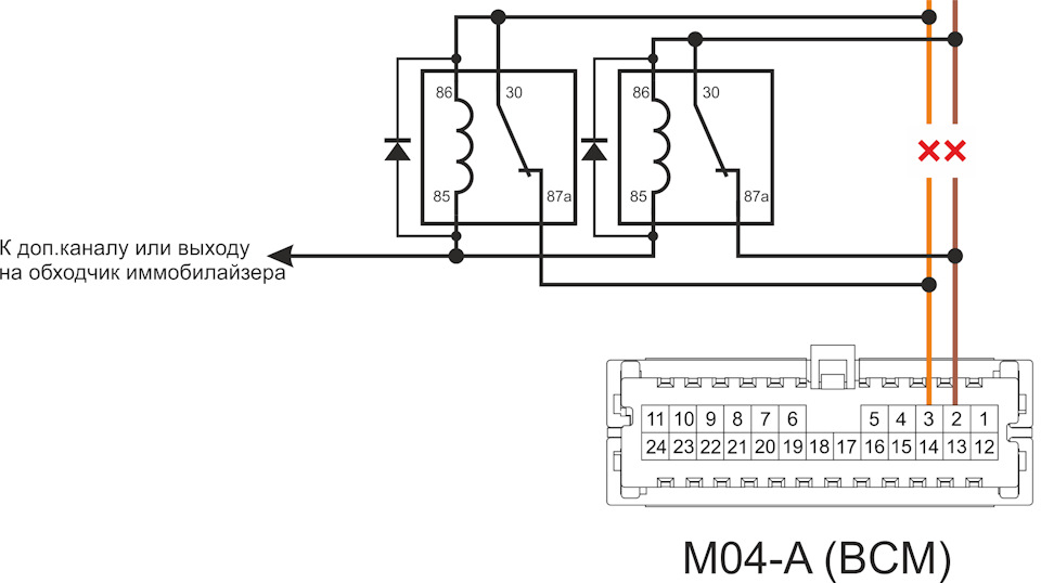 Схема подключения обходчика иммобилайзера