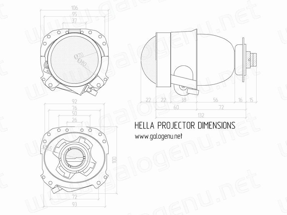 Чертеж линзы hella 3r