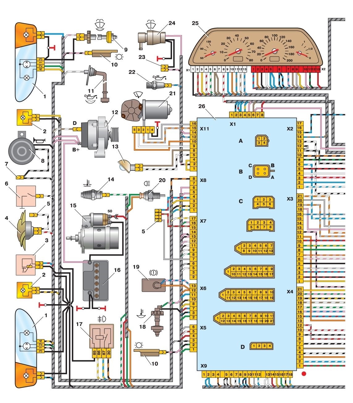 Подкапотная проводка ваз 2114 инжектор 8 клапанов схема