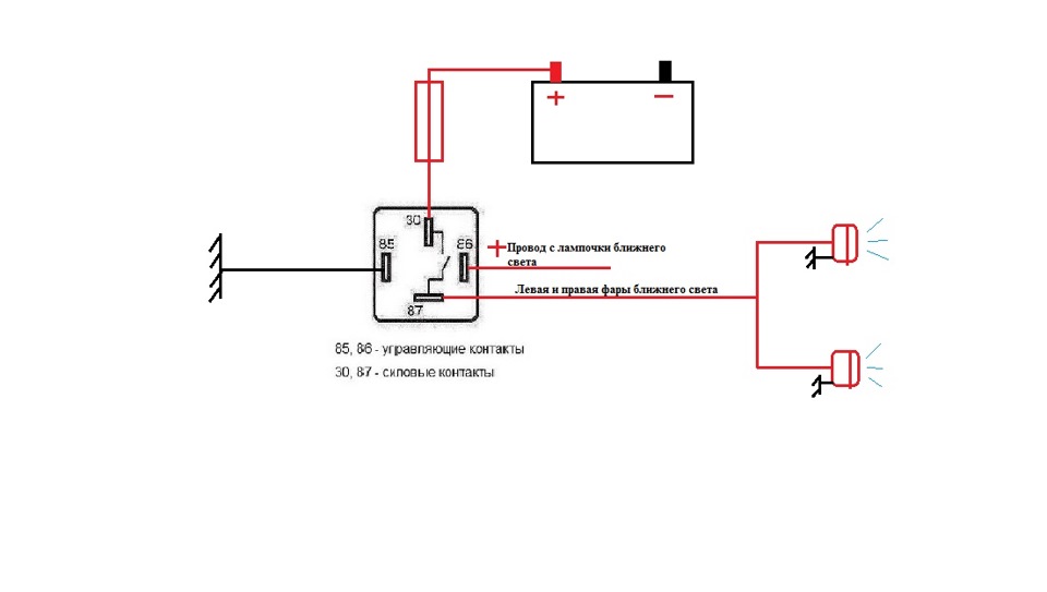 Подключение реле ближнего света