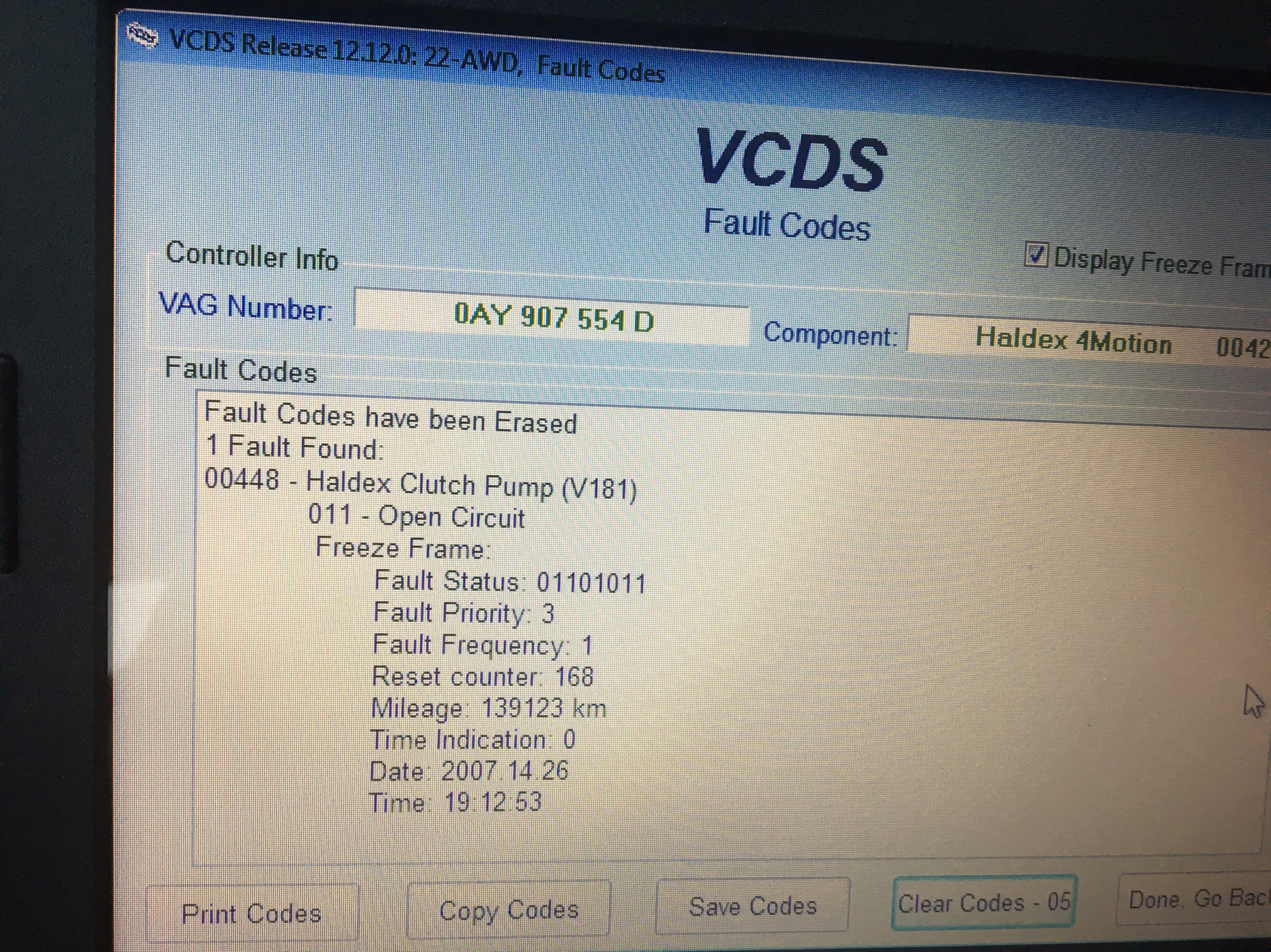 vag fault code 01502